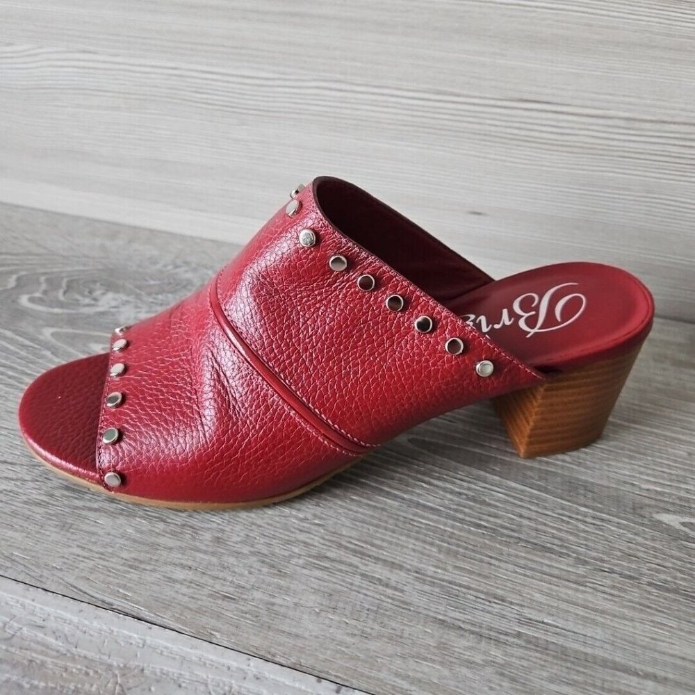 Brighton “TAP” Lipstick (Red) Leather Peep Toe Studded Heels Sandals - Size 8 M - Picture 2 of 15